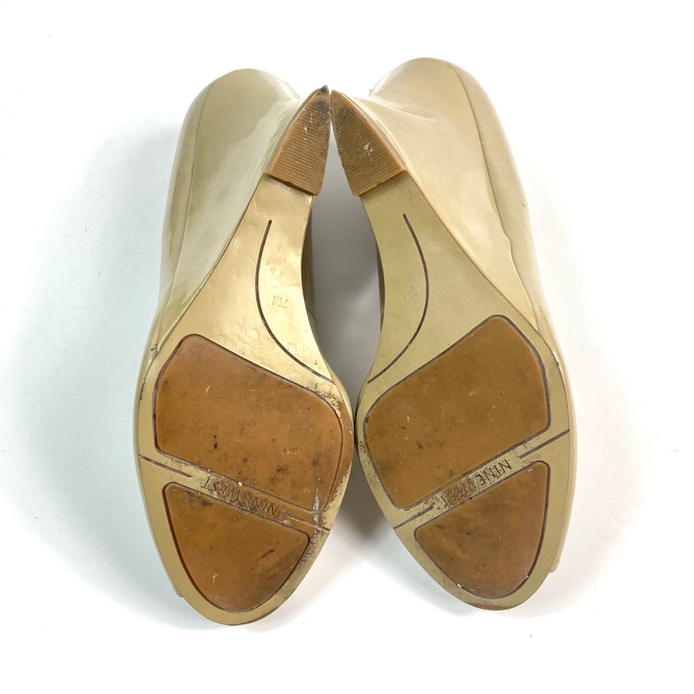 NINE WEST Nude Patent Leather Peeptoe Wedges - Picture 7 of 7